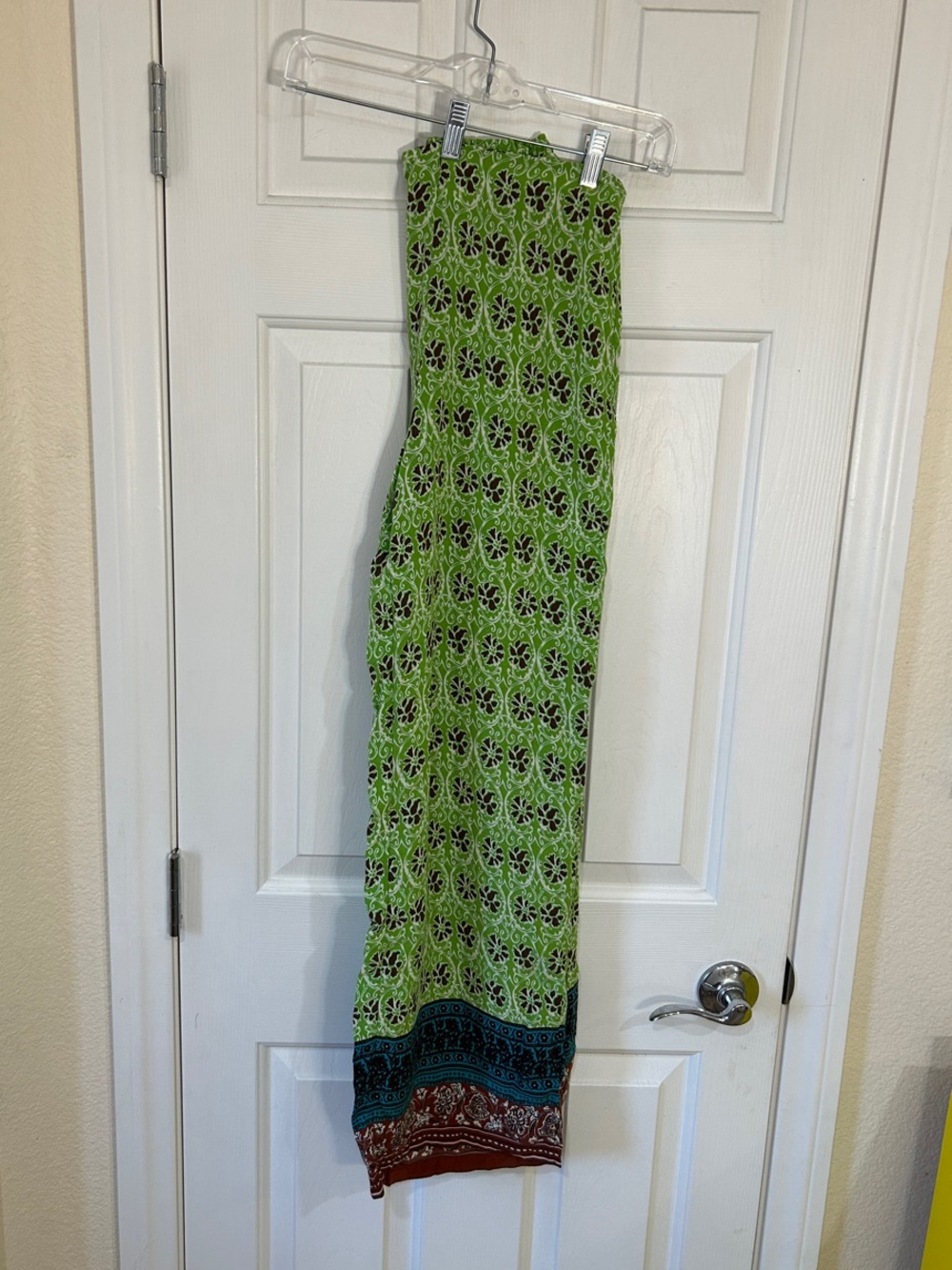 Zara Green & Brown Floral Medallion Print Wide Leg Flowy Pants - Small - Picture 5 of 7